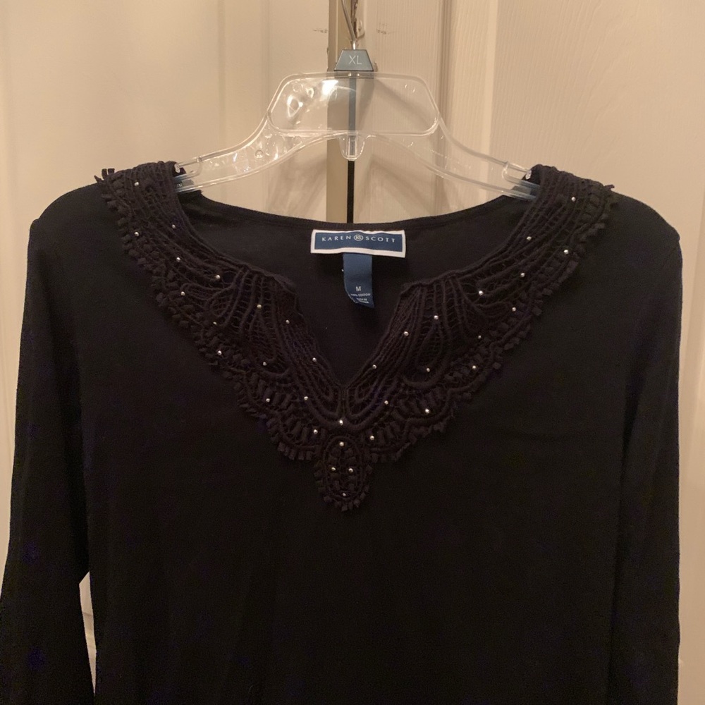 Karen Scott black shirt with silver beads size M
